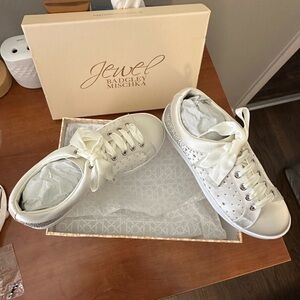 Jewel Badgley Mischka Elegant White bedazzled Sneakers